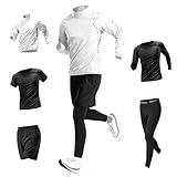 [ciciibear] コンプレッションウェア メンズ 長袖 4点セット スポーツウェア 上下セット トレーニングウェア ウォーキング サイクリング ジム 筋トレ 吸汗速乾 通気 (シンプル, 4#ホワイト5点セット, L)