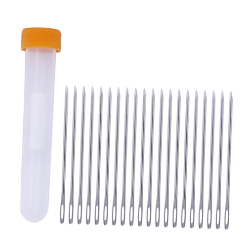 BEBEMOKO Big Needle Set for Leather Craft 20pcs Large-Eye Triangle Needles Embroidery Hand Sewing Non-Sharp Storage Bottle