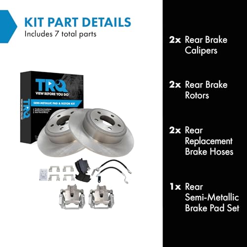 Image of TRQ Rear Brake Pad and Rotor Set Semi Metallic Solid Rotors Calipers Compatible with 2005-2018 Chrysler 300 2010-2015 Dodge Challenger 2006-2016 Charger 2005-2008 Magnum