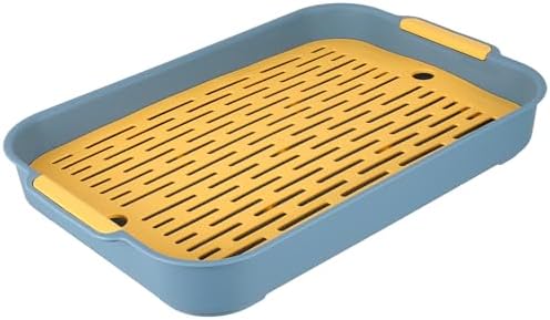 Large Navy Blue Plastic Drain Rack - Double-Layer Kitchen Utensil Strainer Tray, with a Perforated Design for efficient Drainage; can Also be Used as a Multi-Purpose Fruit and Snack Rack.