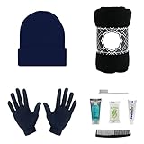 Homeless Care Package Supplies - Bulk Case of 12 Glove Pairs, 12 Hygiene Kits, 12 Winter Thin Throw...