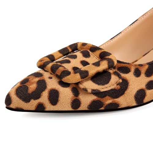 Fericozt Women's Pointed Toe Dress Shoes Low Chunky Heel Pump Comfortable Shoes with Buckle4