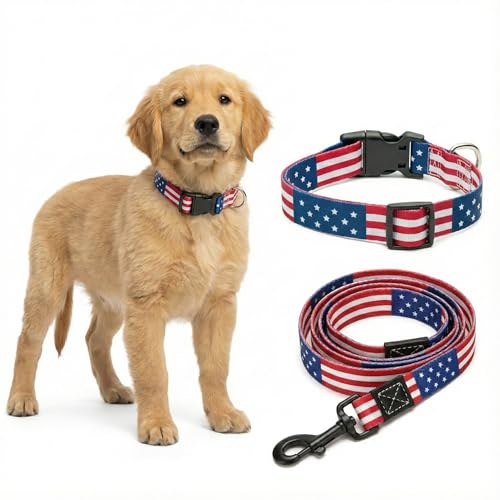 American Flag Dog Leash - Premium Nylon, Durable & Comfortable, 360° Rotating Metal Clip, Anti-Tangle Design, Ideal for Small to Medium Dogs (Leash S)