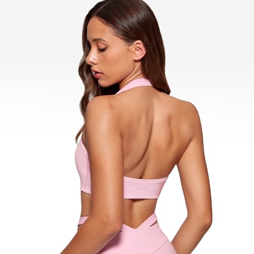 Womens Halter Longline Sports Bra Padded Low Back Yoga Bra Workout Crop Top with Built in Bra2