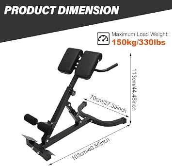 Roman Chair, Back Extension Machine, Adjustable Hyperextension Bench for Full Body Workout, Foldable with 8 Positions