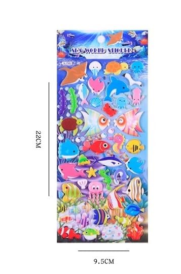 Image of Crackles Puffy Stickers for Kids, 3D Stickers for Girls, Aesthetic Sticker, Cute Stickers, Foam Stickers for Kids, Craft Stickers, Self Adhesive Stickers(Sea World-10 Sheet Mix Design)