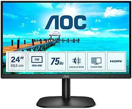 AOC 24B2XDAM  - 24 Inch FHD Monitor, 75Hz, VA, 4ms Speakers, Flicker Free, Frameless Design (1920 x 1080 @ 75Hz, HDMI/VGA/ DVI)