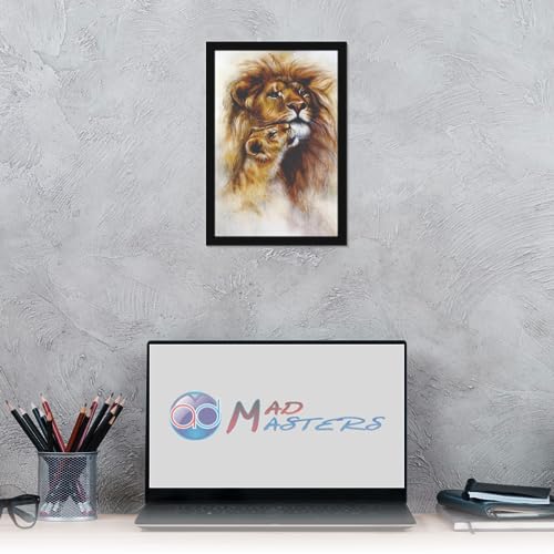 Image of Mad Masters Lion Wild Animal Painting Aesthetic Hanging Photo Frame Decorative Item Home Decoration and Wall Decor for Living Room and Bedroom (MM 1104, 30.5L x 20.3W cm, Canvas, With Plexi Glass)