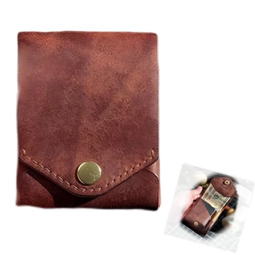 Multifunctional Compact Wallet, Handmade Leather Card Holder for Men, Built-In Pen Slot, Slim Bifold Wallet for Daily Commuting Business Travel (1)