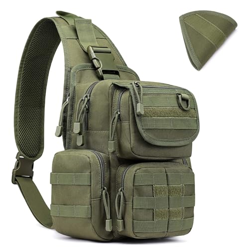 G4Free Tactical EDC Sling Bag Pack with Pistol Holster Sling Shoulder Assault Range Backpack Handgun Bag for Concealed Carry(Army Green)