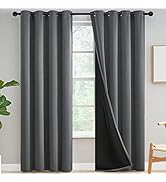 Yakamok 100% Blackout Curtains for Bedroom 84 Inch Length, Grey Full Light Blocking Drapes with B...