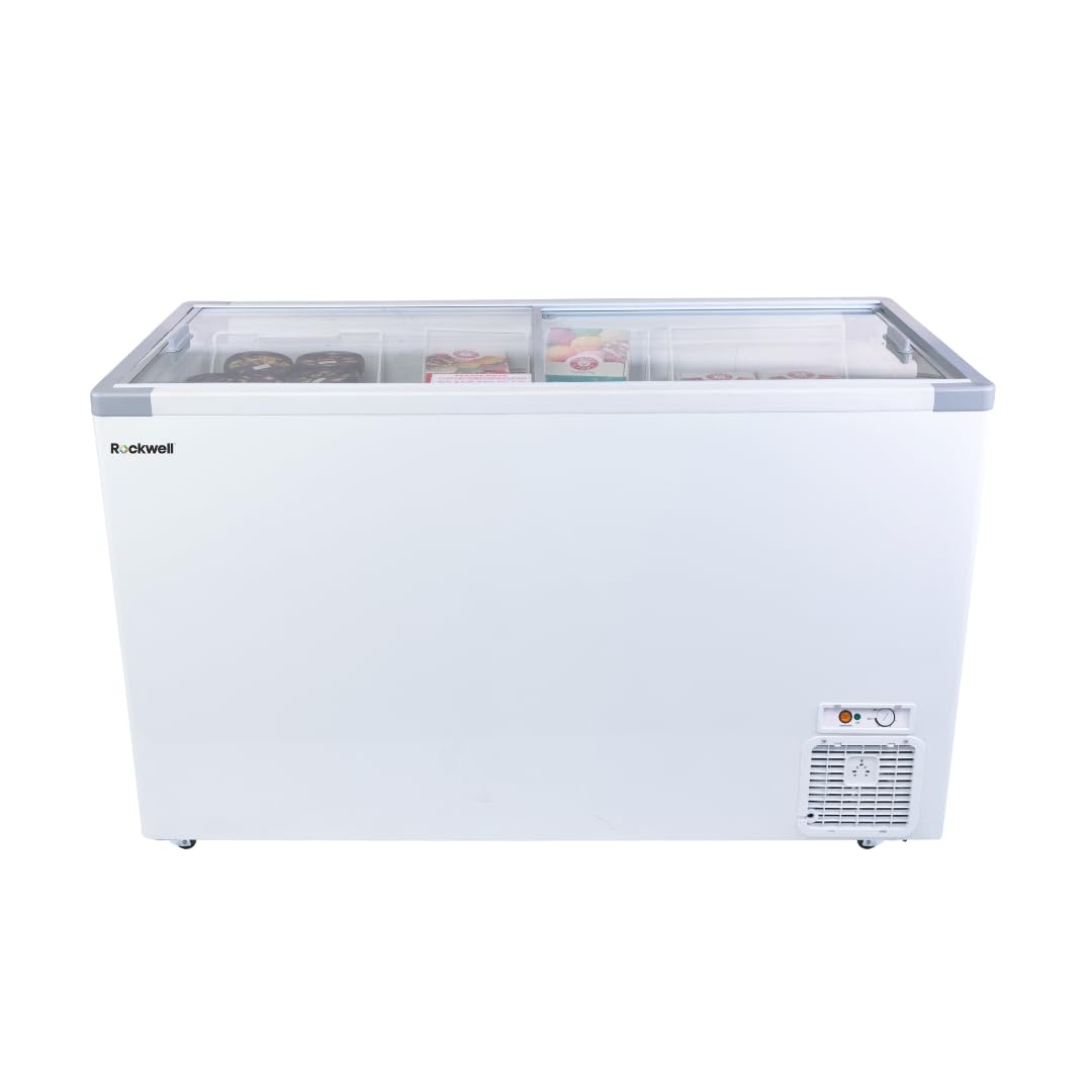 Rockwell 550GT Deep Freezer – Glass Top, 5 Star Energy Saving, Ice Cream Display with Storage Baskets, Sliding Door, Fast Cooling, 4-Year Warranty discount deal