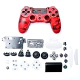 HUAYUWA Plastic Game Controller Housing Cover with Buttons Replacement Set Fit for Playstation 4 Slim 4.0 JDM-040 (V1 Version), Camouflage Red