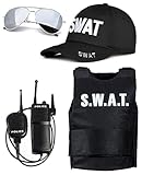 Mega_JumbleSale® Adult SWAT Team Vest. Sunglasses, Walkie Talkie & Cap Fancy Dress Costume Police FBI Tactical Military Cop Uniform