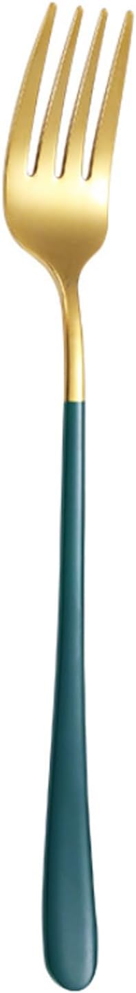 fruit forks，Dinner Forks,Stainless Steel ForksLong Handle Fruit Table Forks Stainless Steel Camping Bento Tableware Restaurant Salad Fork Kitchen Cutlery Accessories (Color : Black Gold)