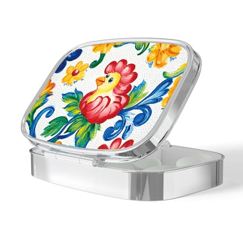 Image of Pill Box-2 Compartment Small Pill Case Portable for Pocket & Purse Single Pill Carrier Pill Container to Hold Vitamins Medication Fish Oil and Supplements BPA-Free(Cute Chick)