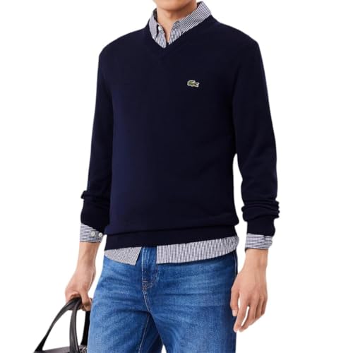 Lacoste Mens Long Sleeve Regular Fit V-neck Organic Cotton Sweater