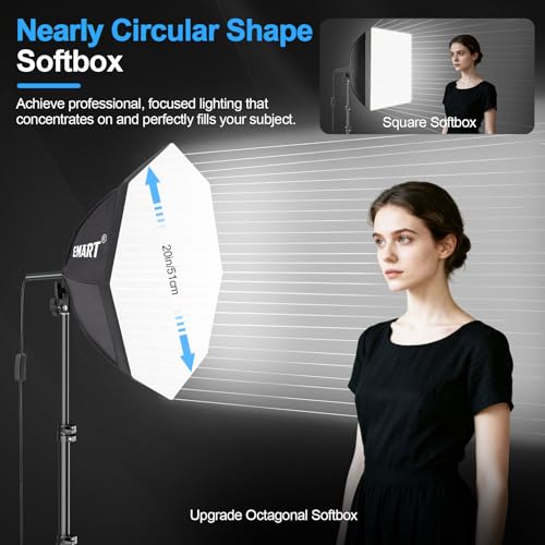 Image of EMART Softbox Photography Lighting Kit, 20 inchx20 inch Pull Soft Box, 50W 3000K-6000K LED Bulb, Professional Photoshoot Equipment for Studio Lights, Portrait, Video Recording(1 Pack)