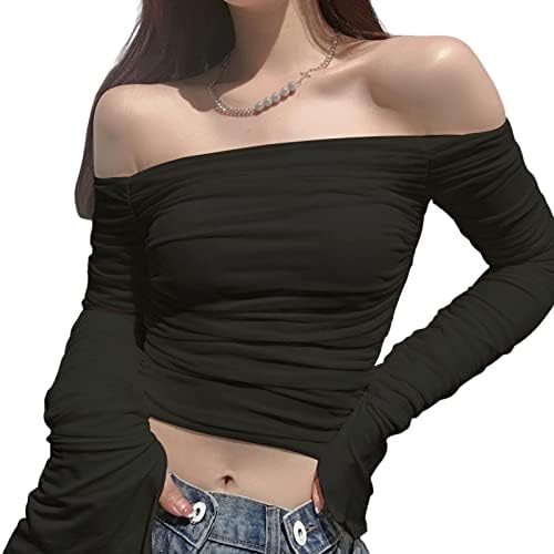 blusa negra manga larga hombros descubiertos