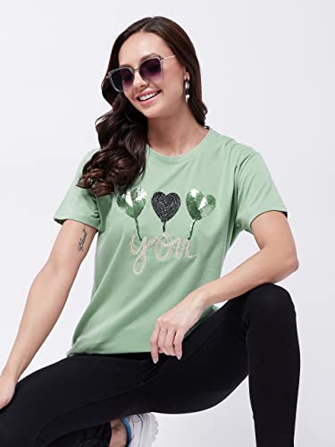 Image of Modeve Women Printed Cotton Blend Half Sleeve Round Neck T-Shirt for Summer