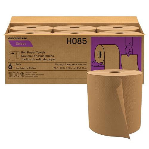Cascades PRO - Cascades PRO Select Strong and Absorbent Hand Papertowels - Suitable for Most Universal dispensers - Paper Towel Rolls Bulk - 800 Sheets/Roll, 6 Rolls/Box - H085- Natural Brown