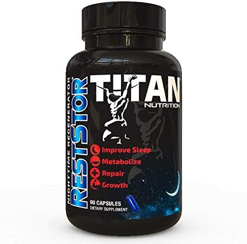 Titan RestStor Natural Sleep Aid Supplement - for Mood, Hormonal Balance, & Recovery - Magnesium, Melatonin, Kava Kava, GABA, & Digestive Enzymes - Sleeping Pills for Athletes - 90 Capsules