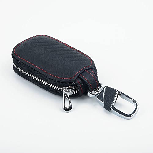 Funda universal para llavero de coche, funda para llavero de coche, protector de llavero inteligente de cuero para coche, gancho de metal y bolsa con cremallera para llavero remoto