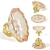 SHINY HANDLES 4 Pack Glass Cabinet Knobs and Pulls,Oval Champagne Crystal Knobs for Dresser Drawer w