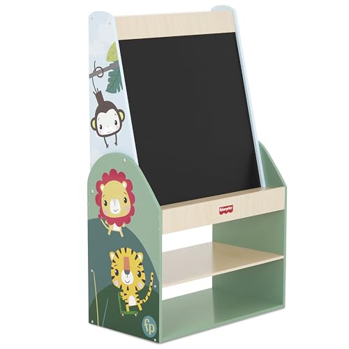 Fisher-Price Fauna Collection Wild Wonder Artist Center by Dream On Me, Jungle Print, Built-in Blackboard, Crafted with Durable Pinewood