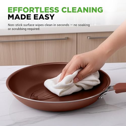 Image of NutriChef 20 Piece Professional Home Kitchen Cookware and Bakeware, Pots and Pans Set Non Stick Kitchenware, Cool-Touch Handles, Safe for Gas, Electric, Induction Cooktops, Easy Clean, Brown