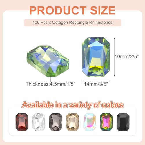 Strass rectangulaires en cristal vert brillant pour customiser vos robes de soirée x100