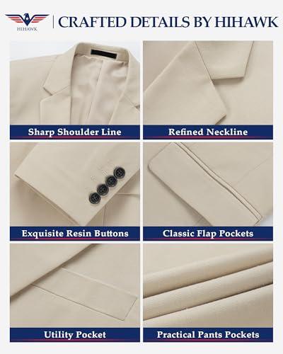 Hihawk Men 2 Piece Regular Fit Linen Suit, Casual Blazer Pants Set, Lightweight Jacket Trouser for Wedding Prom3