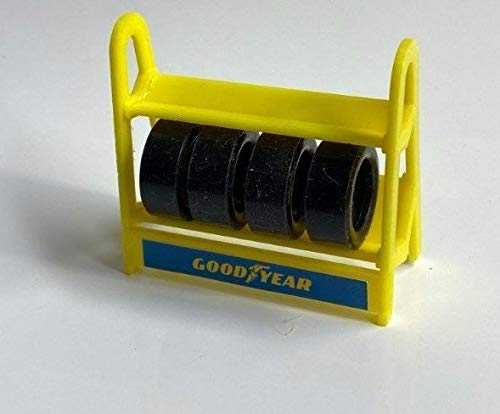 Greenhills Slot Car Tyre Rack with 4 x Tyres in Yellow - New - G2072