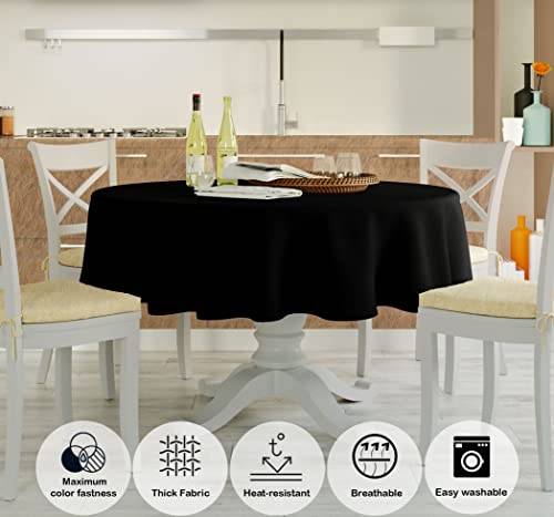 Image of HOME COLORS.IN Plain Solid Cotton 4 Seater Round Table Cover - Durable - Machine Washable - Every Day use Dining Table Cloth - 60 x 60 Inch - Black