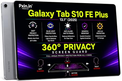 Image of Pxin 360 Pro Privacy Screen guard compatible with Samsung Galaxy Tab S10 FE Plus | Anti Glare | Anti UV | Anti Blue | Anti Reflection | Privacy Filter | Unbreakable Build