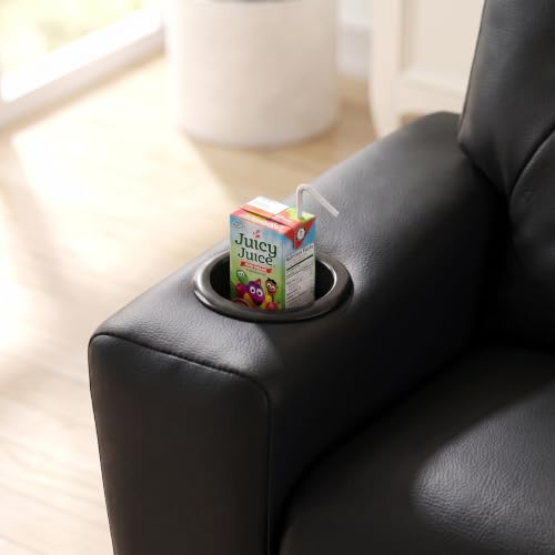 Image of 23 inch PU Leather Recliner Chair with Cup Holder and Recline, Black