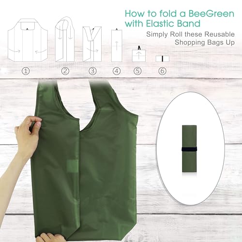 Image of BeeGreen Rolled Up Grocery Bags Reusable Shopping Bags Foldable for Groceries