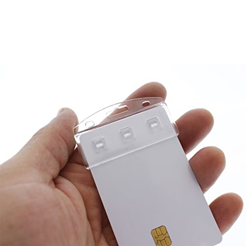 5 Pack - Vertical Half Card Badge Holder for Smart Cards (CHIP Insert) PIV Common Access and Credit Cards - Crystal Clear Hard Polycarbonate Plastic - Heavy Duty Grippers Clamp Tight by Specialist ID - Thumbnail 2