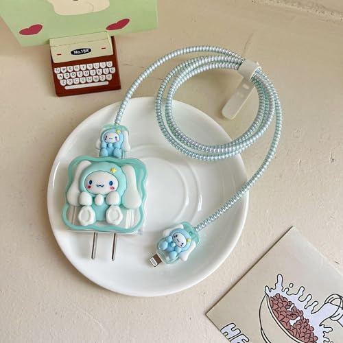 Image of Dezet for iPhone Charger 18-20W Cute Cartoon Charging Cable Protector Set for iPhone Fast Charging USB Cable with Protective Silicone Cover & Organizer Clip Stylish Design (SKY BLUE CAT 9)