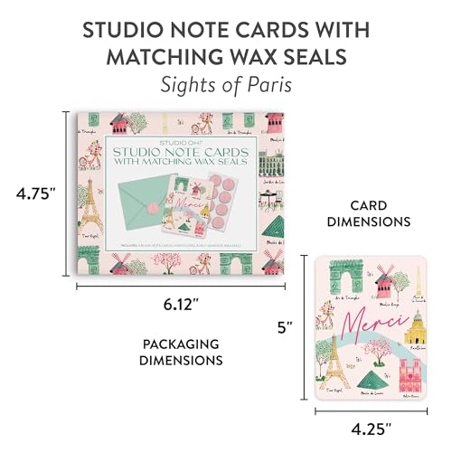 Image of Studio Oh! Blank Note Cards with Envelopes and Wax Seals, Boxed Stationery Set, Embossed All Occasion Cards for Thank You Notes, Letters, Gifts and Keepsakes, Sights of Paris