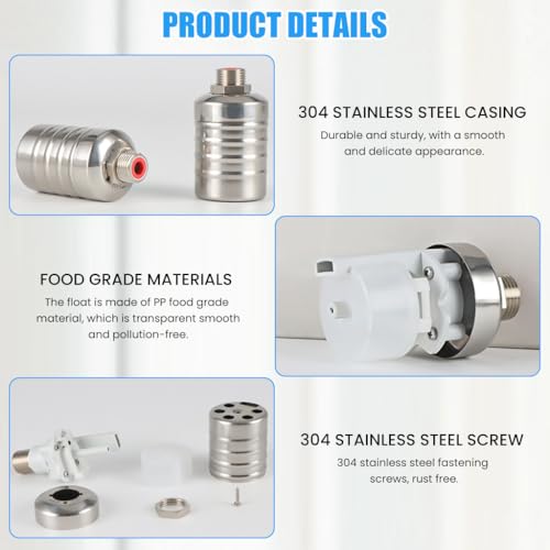 Image of HASTHIP 1 /2 inch to 3 /4'' Float Valve for Water Tank 304 Stainless Steel Auto