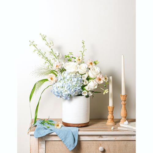 Image of Utensil Holder, 360 Rotating Extra Large Ceramic Kitchen Utensil Holder for Countertop, 7.3 inch Cooking Utensil Crocks for Kitchen Counter with Rotatable Wooden Base, Farmhouse Decor, White