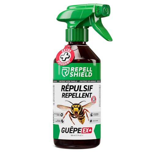 RepellShield® Spray Anti Guepe pour Piscine, Toiture, Jardin -500ml- Non Tachant - Barrière Répulsive à Base de Plantes et Extrait de Chrysanthème - Anti...