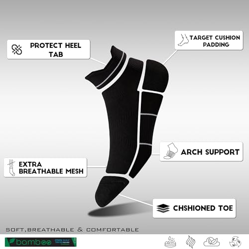 Image of BRISIRA Coolmax Bamboo Viscose Women Compression Running Ankle Socks No Show Athletic Wicking Thick Cushioned Arch Support