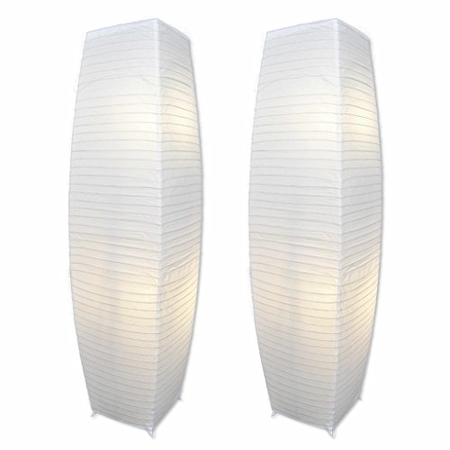 Alumni Paper Floor Lamps Set of 2 by LIGHTACCENTS - Standing Lamps with Chrome Base and White Paper Shade, On / Off Foot Switch - Floor Lamps for Living Room Decor - Bedroom Lamps - (Set of 2)