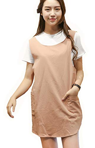 Bbybbs Round Skirt Soft Cotton Linen Apron Solid Color Halter Cross Bandage Aprons Japanese Style X Shape Double Pockets Kitchen Cooking Clothes Chef Summer Fit (Orange Red) #TOP1