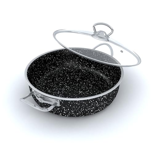 طاسة جرانيت بغطاء زجاجي من لابيس مقاس 26 سم، لون اسود، قطعتين