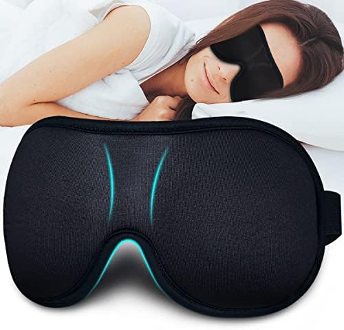 YOUIGE Sleep Mask For Women Men, Ultrathin Light Blocking Sleeping Mask, No Pressure On Eyes 3D Contoured Blindfold, Soft Comfort Eye Shade Cover for Travel/Naps/Yoga/Shift Work.（Black）