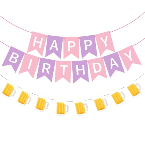 Image of Beer Birthday Banner for Beer Party and Birthday Wedding Party Supplies (Pink+Purple)