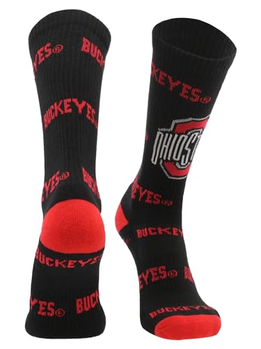TCK Ohio State Buckeyes Crew Socks - Mens & Womens NCAA Fan Apparel - Mayhem (Black/Scarlet Imported Medium)